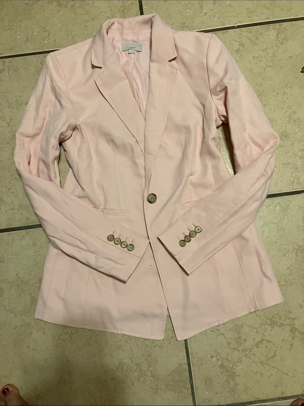 LOFT Light Pink Single-Button Tailored Blazer